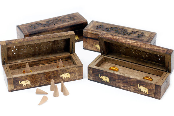 "Räucherkegelbox Elefant" aus Mangoholz